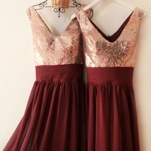 Rose gold sequin & burgundy chiffon formal dress